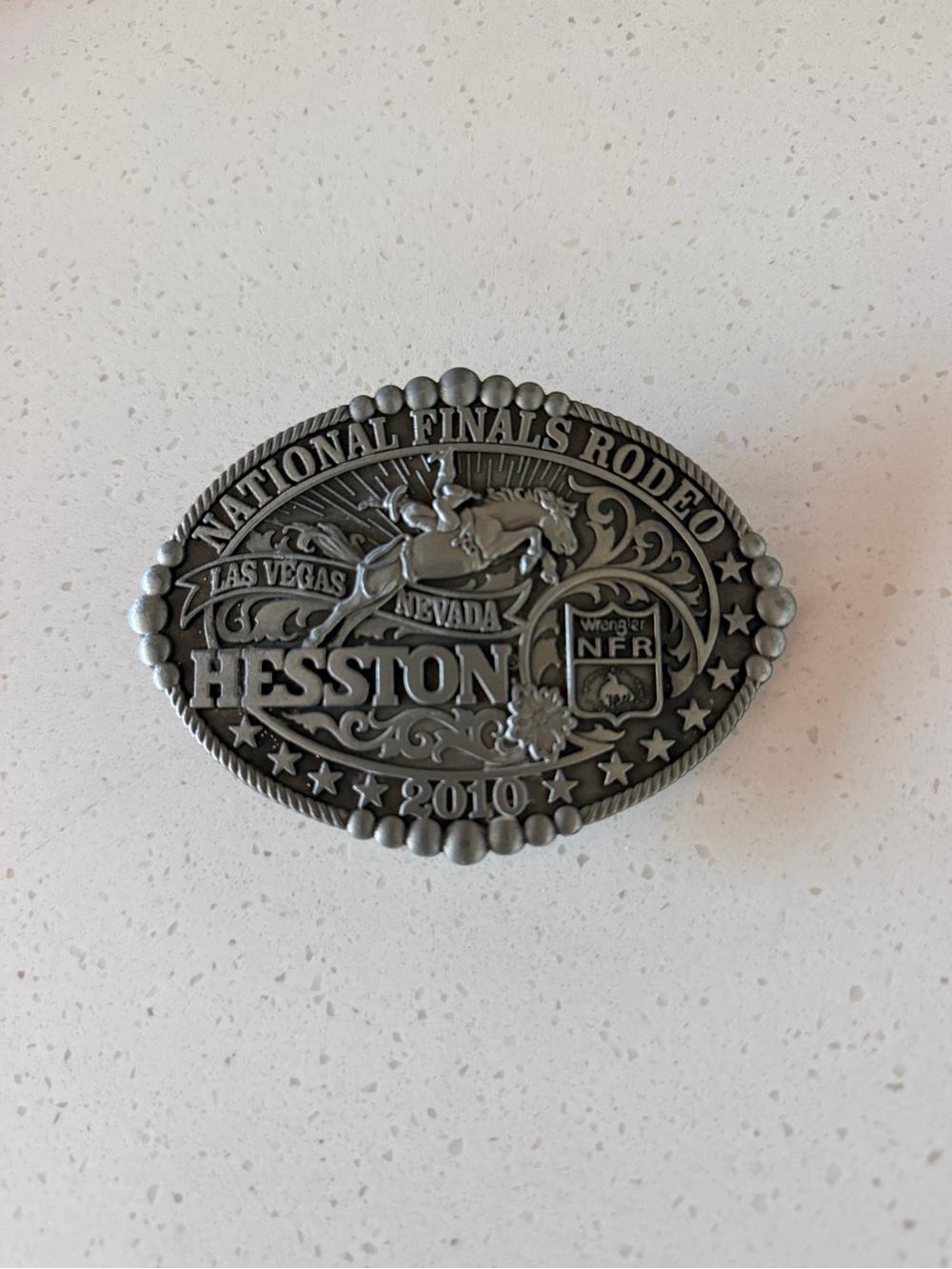 Hesston National Finals Rodeo 2010 Belt Buckle - Antique Silver